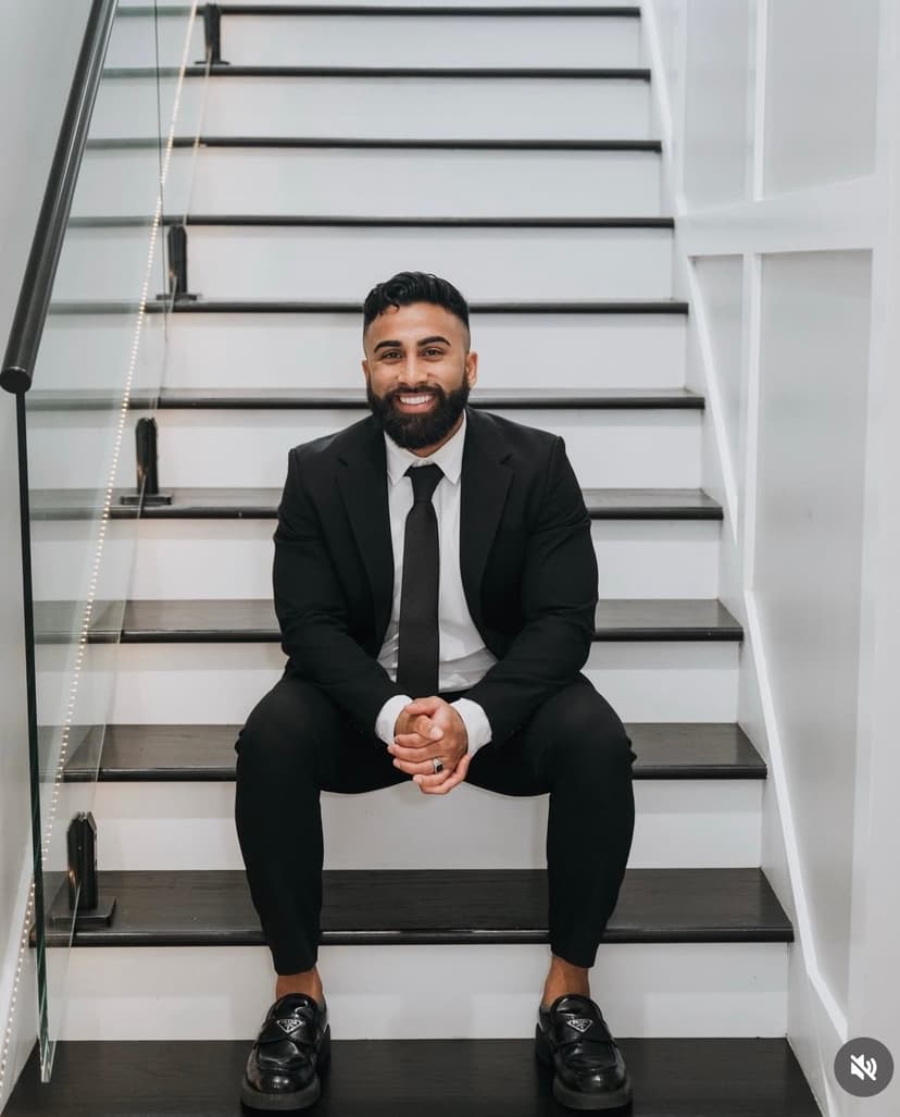 Nafees on modern staircase